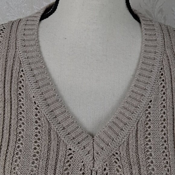 Joie Size Medium Tan Sleeveless V-neck Open Weave Pullover Sweater Cotton/Poly - Picture 2 of 12